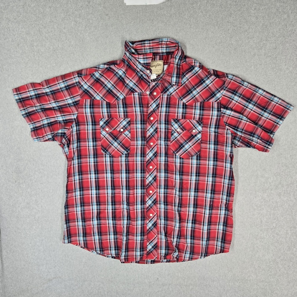 Wrangler Men Button Up Shirt XXL / XXG TTG Red Plaid WM138RD Western Snap